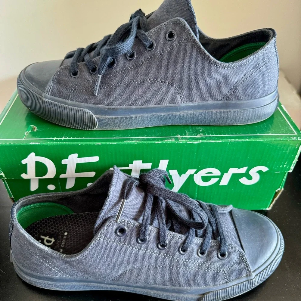 P.F. Flyers Black Canvas Low-Top Sneakers with Green Insole